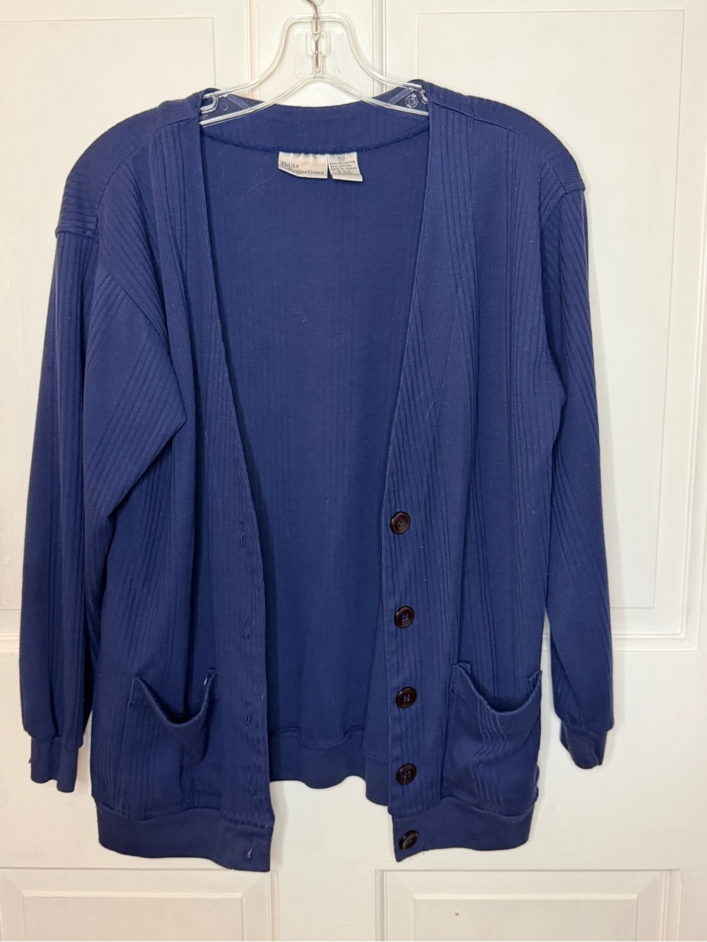 Petite Projections Petites M Blue Knit Cardigan Sweater Button Front Pockets